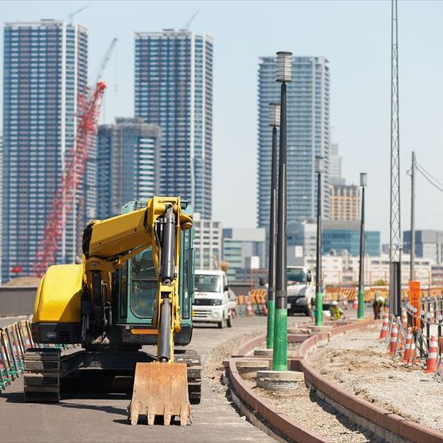 新規の道路工事建設現場